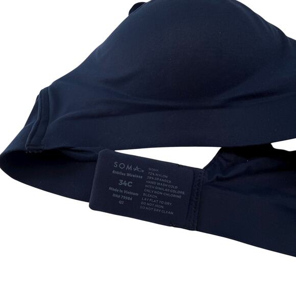 Soma Bra Size 34C Enbliss Wireless Navy Blue Wire Free Adjustable - Picture 3 of 3